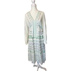 APNY | White Embroidery Peasant Midi Dress | Medium